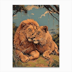 Barbary Lion Relief Illustration Family 2 Canvas Print
