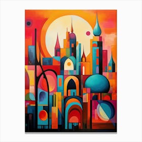 City of 1001 Nights, Abstract Vibrant Colorful Painting in Cubism Style 2 Canvas Print