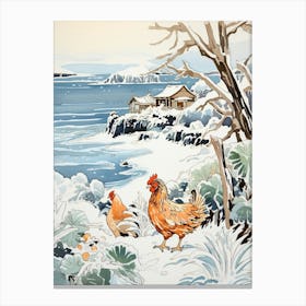 Winter Bird Painting Chicken 6 Canvas Print