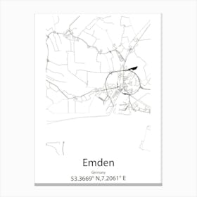 Emden,Germany Minimalist Map Canvas Print