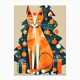 Cat with Christmas Tree Cubism Canvas Print