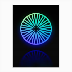 Neon Blue and Green Abstract Geometric Glyph on Black n.0188 Canvas Print