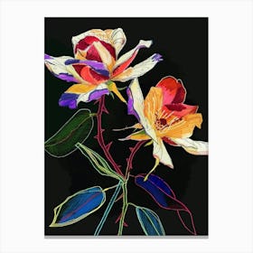 Neon Flowers On Black Rose 2 Canvas Print