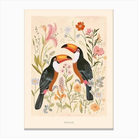 Folksy Floral Animal Drawing Toucan 2 Poster Canvas Print
