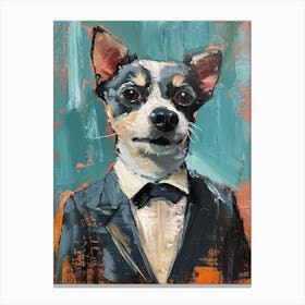 Dog In A Suit Kitsch Portrait 2 Canvas Print