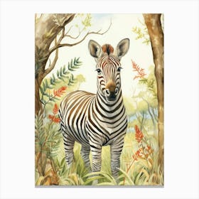 Storybook Animal Watercolour Zebra 3 Canvas Print