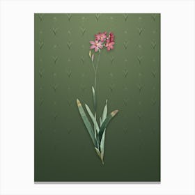 Vintage Corn Lily Botanical on Lunar Green Pattern Canvas Print