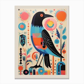 Colourful Scandi Bird Crow 1 Canvas Print