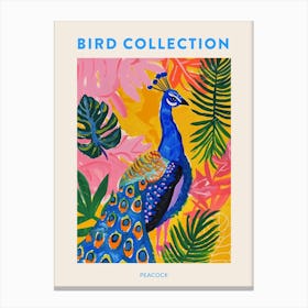 Colourful Tropical Peacock Painting 3 Poster Canvas Print