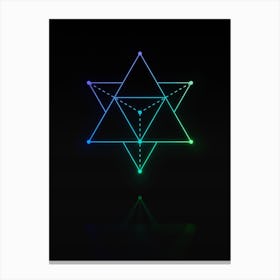 Neon Blue and Green Abstract Geometric Glyph on Black n.0406 Canvas Print