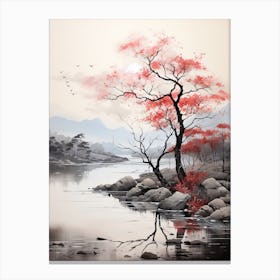 Amanohashidate In Kyoto, Japanese Brush Painting, Ukiyo E, Minimal 3 Canvas Print