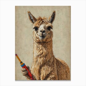 Llama With A Pencil Canvas Print