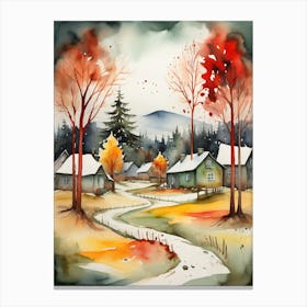 Watercolor - Autumn Village Canvas Print