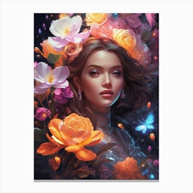 Girl With Flowers Canvas Print