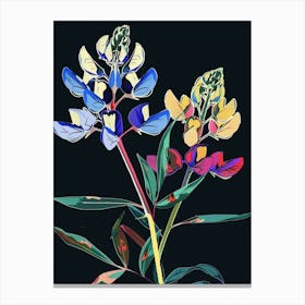 Neon Flowers On Black Bluebonnet 5 Canvas Print