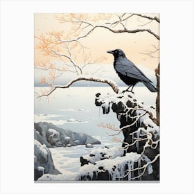 Winter Bird Painting Raven 2 Canvas Print