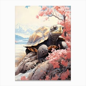 Turtle In Cherry Blossoms Canvas Print