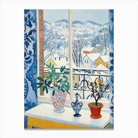 The Windowsill Of Salzburg   Austria Snow Inspired By Matisse 1 Canvas Print