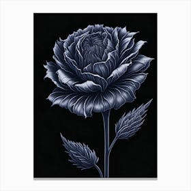 A Carnation In Black White Line Art Vertical Composition 54 Canvas Print