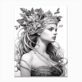 Aphrodite, Greek Goddess B&W Drawing 2 Canvas Print