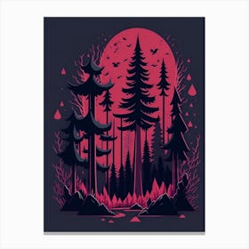 A Fantasy Forest At Night In Red Theme 25 Canvas Print