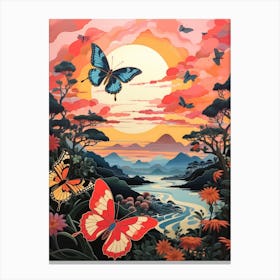 Tropical Butterflies In The Sunset Canvas Print