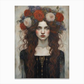 Young Woman With Flowers In Hair Canvas Print