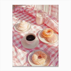 Pink Breakfast Food Yogurt, Coffee And Bread 3 Canvas Print