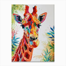 Giraffe Watercolour Portrait In The Leaves 4 Canvas Print