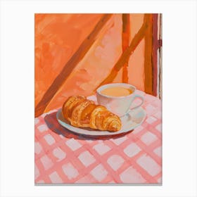 Pink Breakfast Food Yogurt, Coffee And Bread 2 Canvas Print