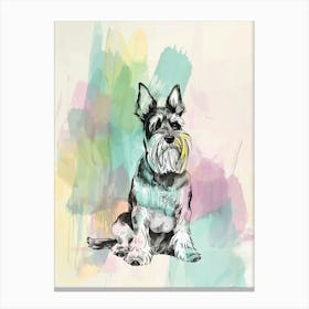 Pastel Miniature Schnauzer Dog Watercolour Line Illustration 1 Canvas Print