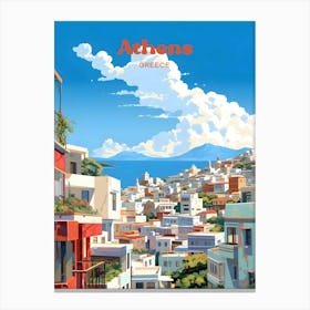 Athens Greece Cityscape Travel Illustration Art Canvas Print