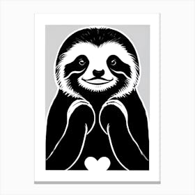 I Love Sloth's Black And White Artwork Canvas Print