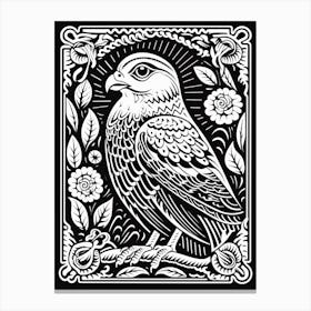 B&W Bird Linocut Falcon 1 Canvas Print