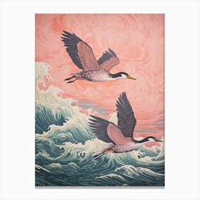 Vintage Japanese Inspired Bird Print Grebe Canvas Print