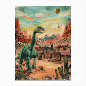 Dinosaur In A Western Town Lllustration 1 Canvas Print