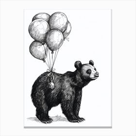 Malayan Sun Bear Holding Balloons Ink Illustration 4 Canvas Print
