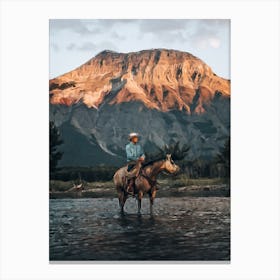 Horse, Cowboy, Stone Rock Canvas Print