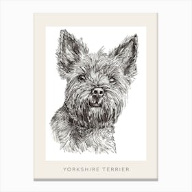 Yorkshire Terrier Black & White Line Sketch 2 Poster Canvas Print