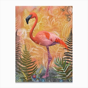 Greater Flamingo And Ferns Boho Print 3 Canvas Print