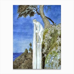 The Waterfall Fairy by Ida Rentoul Outhwaite - 1921 from the book 'The Enchanted Forest - High Resolution Remastered Witchy Art Print Pagan Fairytale Beautiful Streaming Hair Illustration Witchcore Fairycore Canvas Print