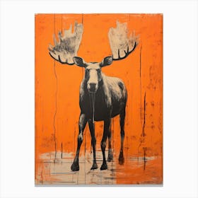 Moose, Woodblock Animal Drawing 1 Canvas Print