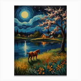 Moonlight By The Lake Canvas Print