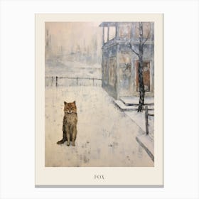 Vintage Winter Animal Painting Poster Fox 2 Canvas Print