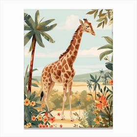 Giraffe In The Grass Colourful Illustration 1 Canvas Print