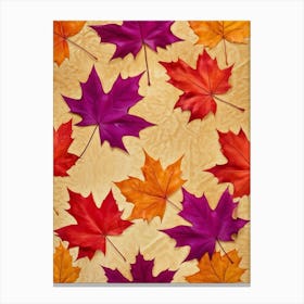 Autumn Themed Wallpaper Showcasing A Sun Drenched Group Of Maple Leaves In Varying Shades Of Red Or Canvas Print