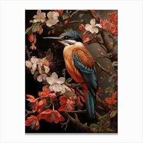 Dark And Moody Botanical Kingfisher 2 Canvas Print