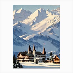 Crans Montana, Switzerland Ski Resort Vintage Landscape 2 Skiing Poster Canvas Print