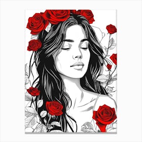 Girl With Roses Canvas Print