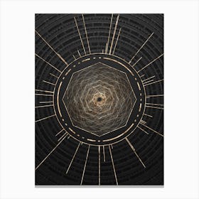 Geometric Glyph Symbol in Gold with Radial Array Lines on Dark Gray n.0042 Canvas Print